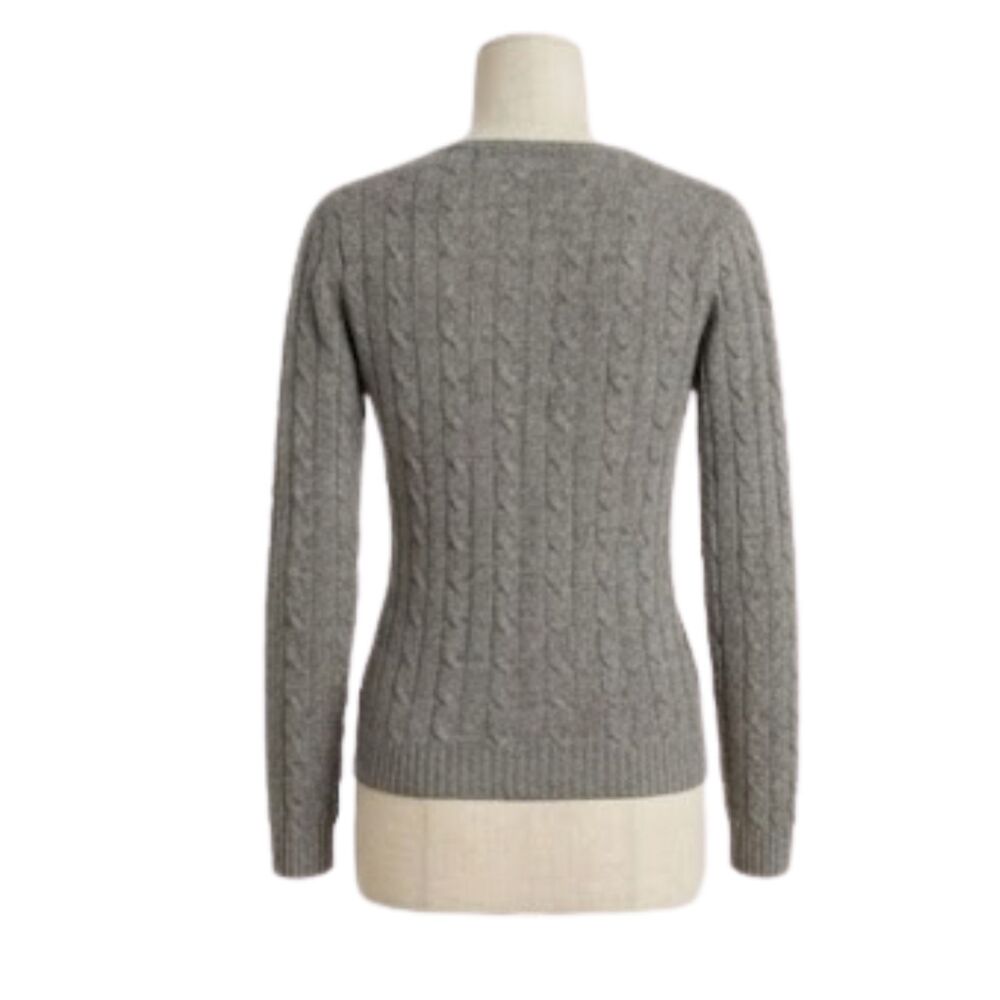 N. Peal 100% Cashmere Cable Knit V Neck Sweater Grey S - Picture 4 of 5
